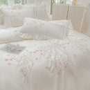 GobekUsa Ice Silk Embroidered Ruffles Duvet Set with Cool & Skin-Friendly Feel