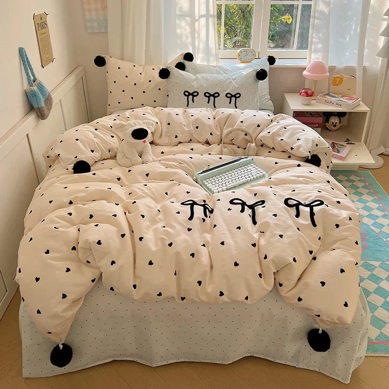 GobekUsa Korean Princess Bow Lattice Pompom Bedding Set - Single Queen Size, photo 9 of 11