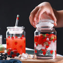 GobekUsa Glass Cup Set with Lip Straws for Cold Drinks, Handmade, 600ml Strawberry Flavor
