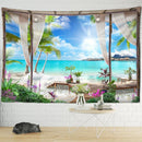 GobekUsa Coconut Forest Sea View Tapestry Wall Hanging - Aesthetic Home Decor