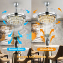 GobekUsa Crystal Fan Chandelier LED Light Retractable Blades Dimmable Remote Modern Home Decor