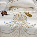 GobekUsa Gold Feather Embroidery Egyptian Cotton Patchwork Bedding Set