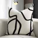 GobekUsa Geometric Line Embroidered Pillowcase in Black White Beige Suede Canvas