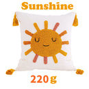 GobekUsa Boho Yellow Rainbow Star Moon Tassel Cushion Cover 45x45cm