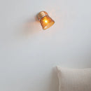 GobekUsa Amber Glass LED Wall Sconce with Pull Chain Switch, Nordic Modern Wood Stair Light