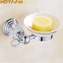 GobekUsa Gold Crystal Brass Ceramics Bathroom Soap Holder Home Decor Enhance Bathroom Storage