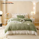 GobekUsa Luxe Carved Velvet Lace Ruffles Bedding Set with Quilted Bed Skirt