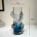 GobekUsa Blue Gradient Wavy Glass Vase for Floral Arrangements and Room Decor