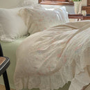 GobekUsa Elegant Floral Lace Ruffles Bedding Set with Double Yarn - Soft Cotton Blend