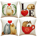 GobekUsa Cartoon Cat Linen Pillowcase 45x45cm Couple Love Cushion Covers for Living Room