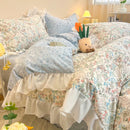 GobekUsa Korean Princess Floral Ruffles Bedding Set: Single/Queen Duvet, Cover, & Pillowcases
