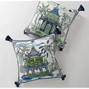 GobekUsa Chinese City Landscape Velvet Lumbar Pillow Cover with Tassels, 30x50cm