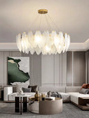 GobekUsa Glass Feather Chandelier: Luxury Art Decor Ceiling Chandelier for Living Dining Room