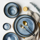 GobekUsa Blue Gradient Ceramic Plate Set - Elegant Dinner & Dessert Plates, Salad Soup Bowl - Luxury Tableware
