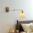 GobekUsa Ceramic Walnut LED Wall Lights for Modern Bedroom Living Room, Pull Chain Switch