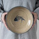 GobekUsa 9" Retro Ceramic Ramen Noodle Bowl - Japanese Style Soup Bowl for Pickled Cabbage Fish