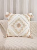 GobekUsa Geometric Tufted Embroidery Flowers Boho Cushion Cover with Tassel