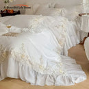GobekUsa French Rose Flowers Lace Wedding Bedding Set with Ruffles