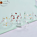 GobekUsa Cute Letter Glass Mug, 380ml: Strawberry Tea Coffee Cup, Breakfast Milk Drinkware