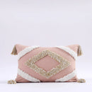 GobekUsa Boho Tufted Tassel Cushion Cover 45x45cm - Blue Pink Cotton Throw Pillow Cover