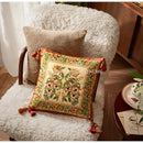 GobekUsa Gobelin Tapestry Style Reversible Cushion Cover with Tassels and Retro Birds Floral Decor