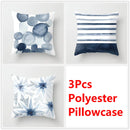 GobekUsa Blue Ink Flower Cushion Cover Set - Nordic Style Sofa Pillowcase Trio for Home Decoration