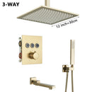 GobekUsa Gold Thermostatic Rainfall Shower Faucet Mixer Set for Bathroom with Ceiling Wall Mount