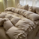GobekUsa Korean Princess Ruffles Bedding Set - Soft Microfiber, Duvet Cover Pillowcases - All Sizes