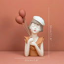 GobekUsa Balloon Girl Bust Vase and Tray Set - Modern Resin Sculptures for Living Room Decor