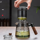 GobekUsa Glass Tea Set with Wooden Handle Teapot on Retro Glass Tray