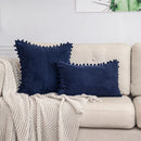 GobekUsa Beige Striped Cushion Cover with Pom Pom Detail Lumbar Throw Pillow Case