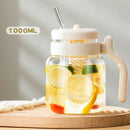 GobekUsa 1000ML Glass Tumbler with Lid, Straw & Handle - Transparent Coffee Cup Water Bottle
