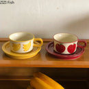 GobekUsa Fruits Pattern Porcelain Coffee Mug Set for Dining Table and Afternoon Tea