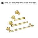GobekUsa Brushed Gold Bathroom Set: Towel Bar, Toilet Paper Holder, Hook - Wall Mount Kit