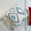 GobekUsa Geometric Diamond Tufted Embroidery Pillowcases - Blue & White Fringed, 45x45/30x50cm
