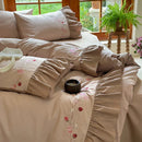 GobekUsa Korean Princess Style Embroidered Bedding Set with Pleated Ruffles in Egyptian Cotton