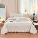 GobekUsa Leaf Embroidery Double Layer Lace Ruffles Quilt Set with Bedspread & Pillowcases