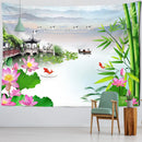 GobekUsa Ink Lotus Koi Tapestry: Boho Aesthetic Psychedelic Room Art Hippie Decor
