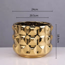 GobekUsa Gold Ceramic Flower Pot Geometry Vase for Succulents and Floral Arrangements