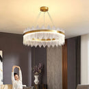 GobekUsa Gold LED Circle Crystal Chandelier: Elegant Home Pendant Lighting for Living Room, Bedroom, Kitchen