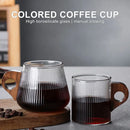 GobekUsa Glass Coffee Mug with Wooden Handle, Japanese-Style Tea Cup, Vertical Stripes