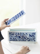 GobekUsa Blue White Porcelain Square Flowerpot Vase Chinese Retro Home Decor