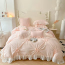 GobekUsa Lace Princess Bedding Set: Romantic Ruffles & Bow Duvet Cover, Sheet, Pillowcases