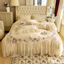 GobekUsa Beige Pink Lace Embroidery Bedding Set Egyptian Cotton Quilt Duvet Cover Sheet
