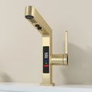 GobekUsa LED Basin Faucet Rose Gold Pull Out Water Mixer Sink Tap