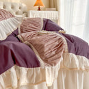 GobekUsa Korean Princess Style Cotton Bedding Set with Pleated Ruffles and Soft Quilt Cover