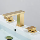 GobekUsa Brushed Gold Black Dual Handle Waterfall Bathroom Sink Faucet, Deck Mounted
