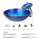 GobekUsa Blue Chrome Tall Basin Tap with Hand-Painted Glass Waterfall Sink Set