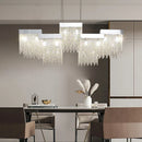 GobekUsa Crystal Tassel Chandelier: Modern Luxury Silver Hanging Lamp for Dining Room