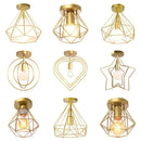 GobekUsa Gold Iron Cage Ceiling Light Modern Nordic Decor Retro Loft Fixture E27